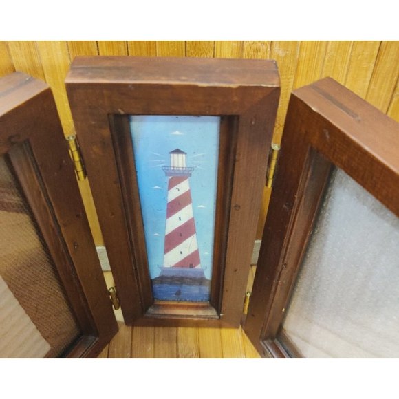 Warren Kimble Saltbox House Tri-fold Picture Frame Fetco 5x7 Photo Wood Folkart - Picture 4 of 8